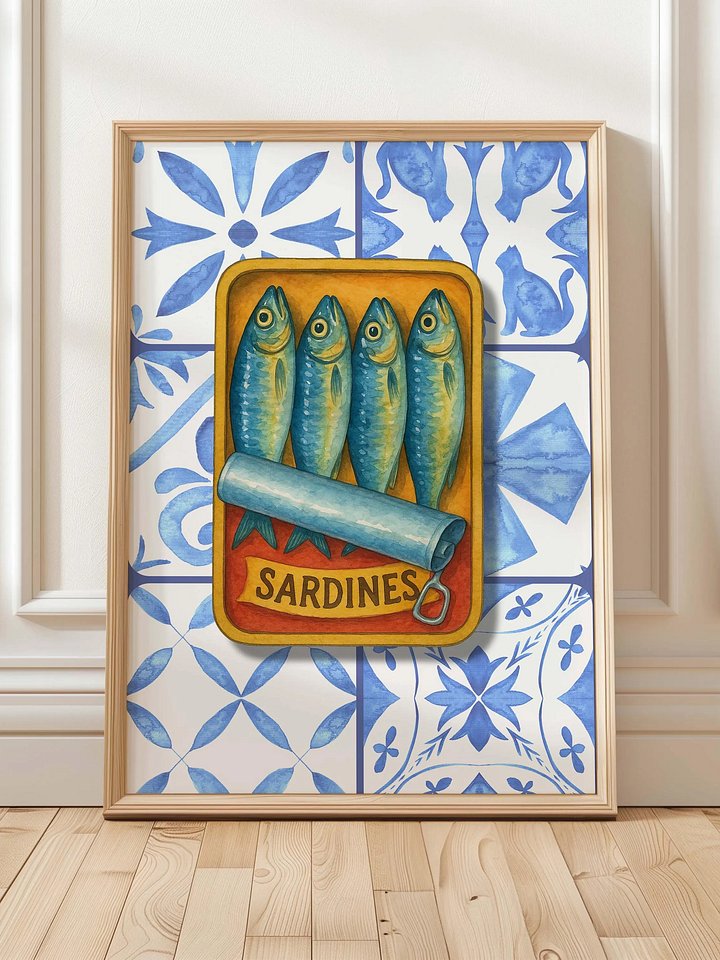 Sardines Tin Vintage Poster Retro Fish Print Eclectic Colorful Kitchen Art product image (1)