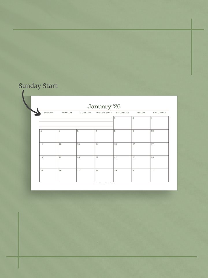 Forest Simplicity 2026 Calendar - Single Page per Month, Sunday Start, Half Letter Size product image (2)