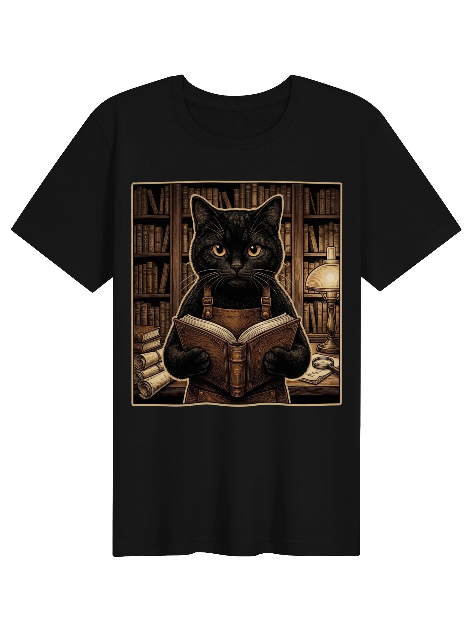 Librarian Cat Vintage Graphic Tee - Bookworm Black Cat Library Shirt product image (1)