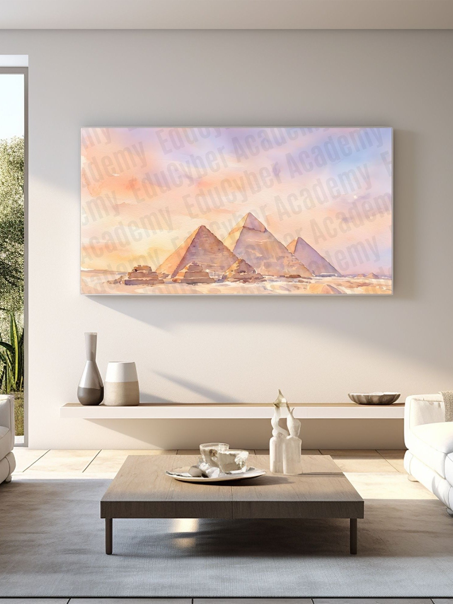 New 7 Wonders of the World Honorary The Great Pyramid of Cheops Frame TV Art Largest Egyptian Pyramid of Giza Khufu Tomb Watercolor Style product image (10)