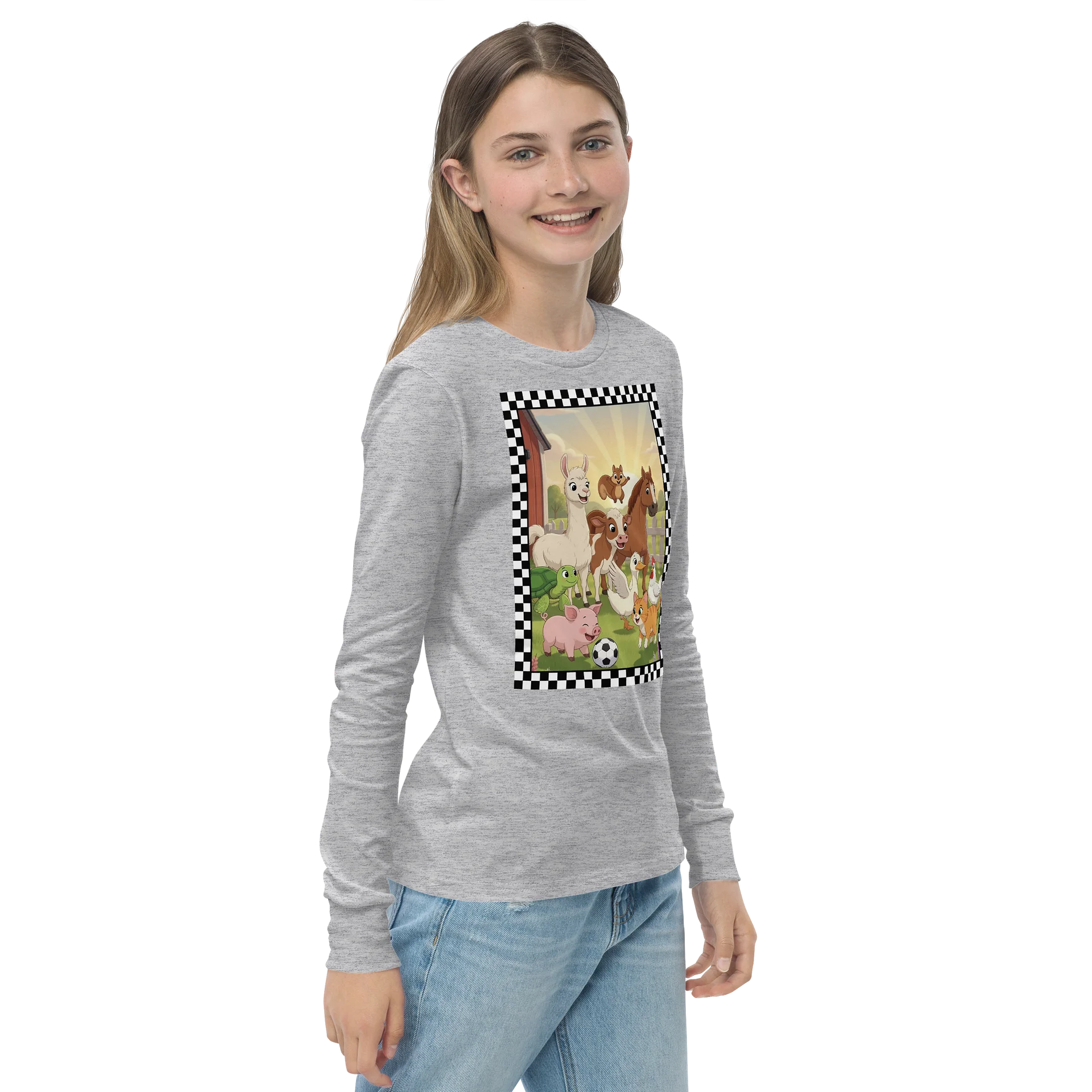 Cute Farm Animal Soccer Cartoon Youth Long Sleeve Tee product image (4)