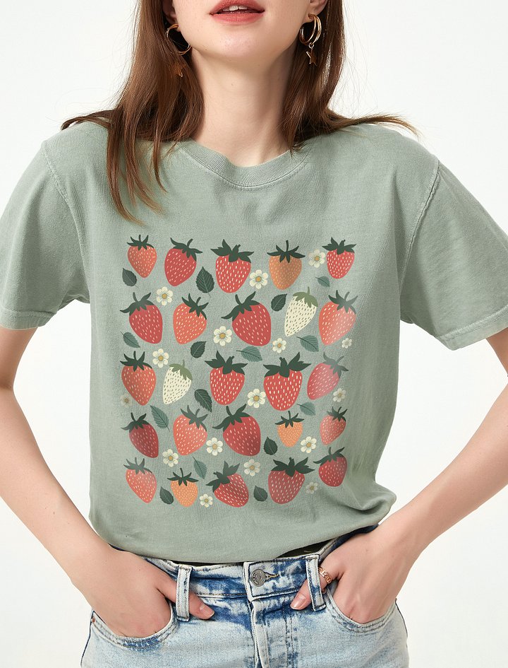 Strawberries Pattern(2) T-Shirt | Vintage-Style Cottagecore, Goblincore, and Aesthetic Shirt Design product image (1)
