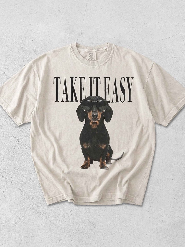 Take It Easy '90s Pop Vintage-Style T-Shirt for Dachshund(Black & Tan) Lovers product image (1)