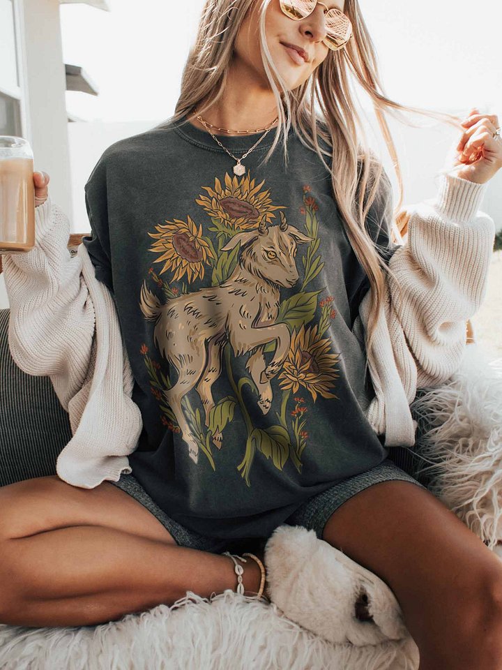 Cottagecore Goat Sunflower Shirt – Rustic Farm Animal Floral Tee, Vintage Botanical Aesthetic product image (2)