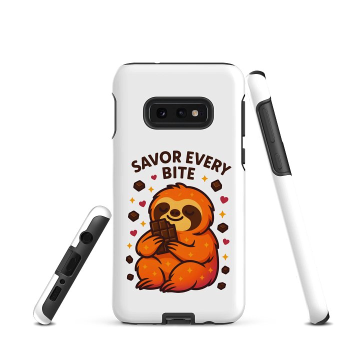 Savor Every Bite – Funny Sloth Samsung Case | Chocolate Edition Tough Phone Case – Sloths Having Snacks Collection product image (1)