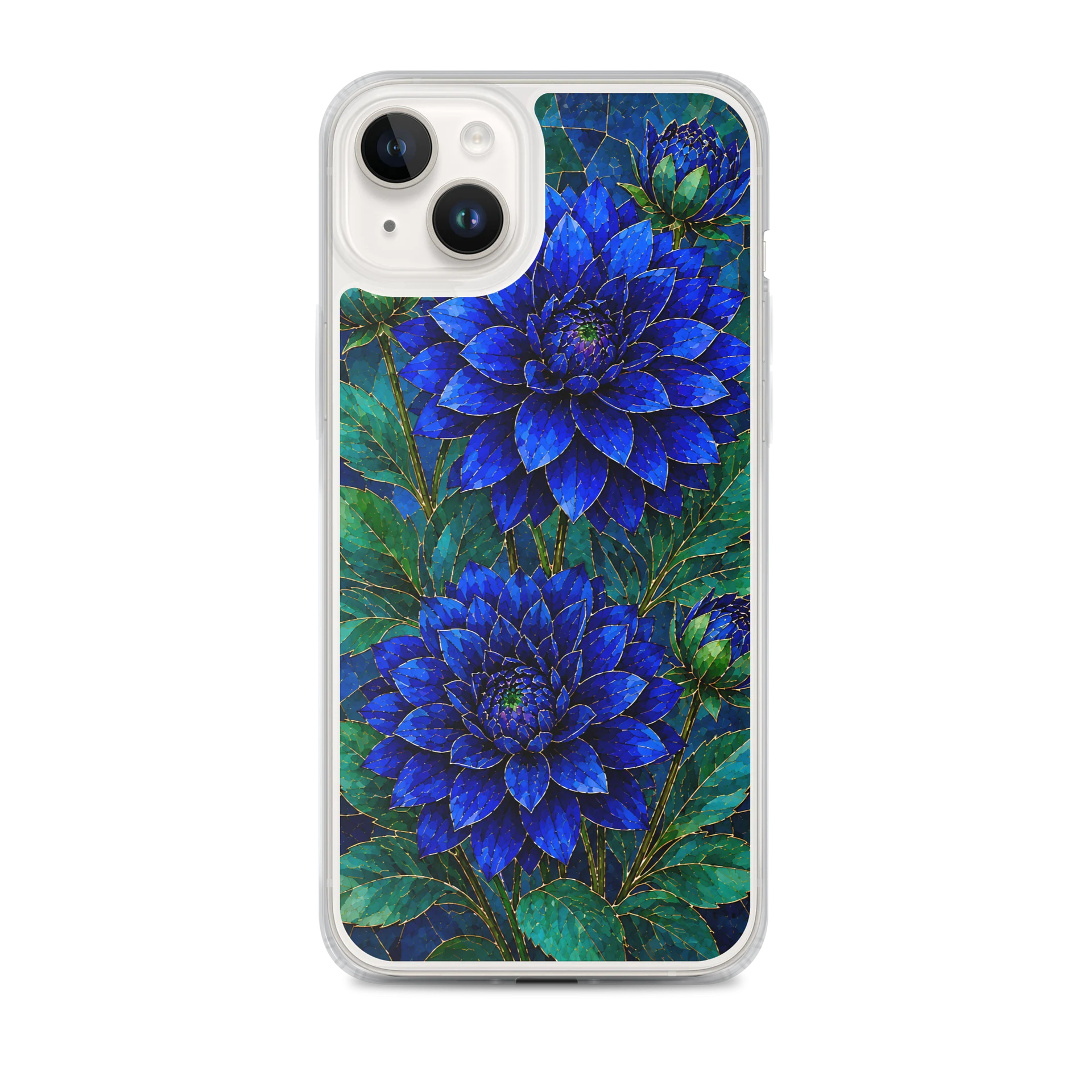 Deep Sapphire Blue And Emerald Green Dahlia Mosaic Premium Soft Silicone iPhone Case - MagSafe Compatible product image (1)