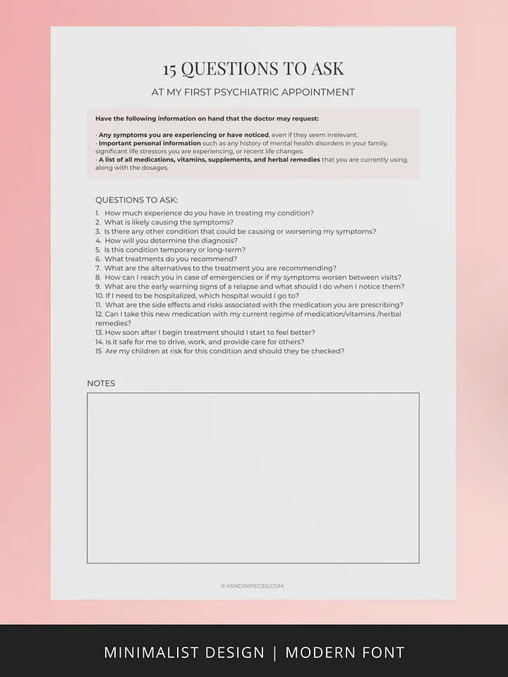 15 Questions to Ask at Your First Psychiatric Appointment Printable Digital Download product image (2)