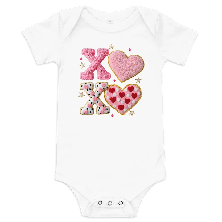 XOXO Faux Embroidered Hearts Baby Short Sleeve Onesie product image (6)