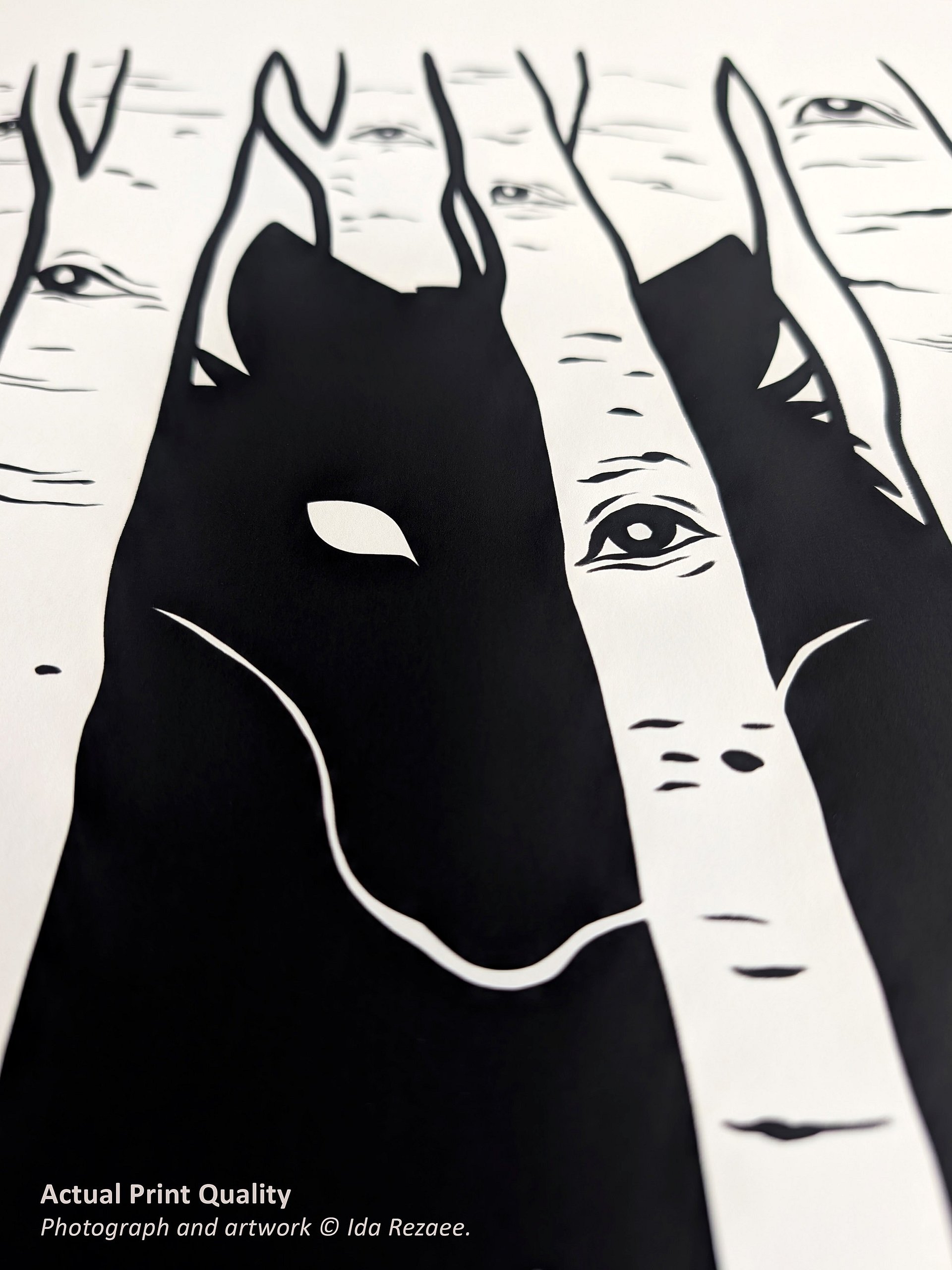 Aspen Eyes Hidden Watcher, Birch Trees & Black Wolf Art product image (7)