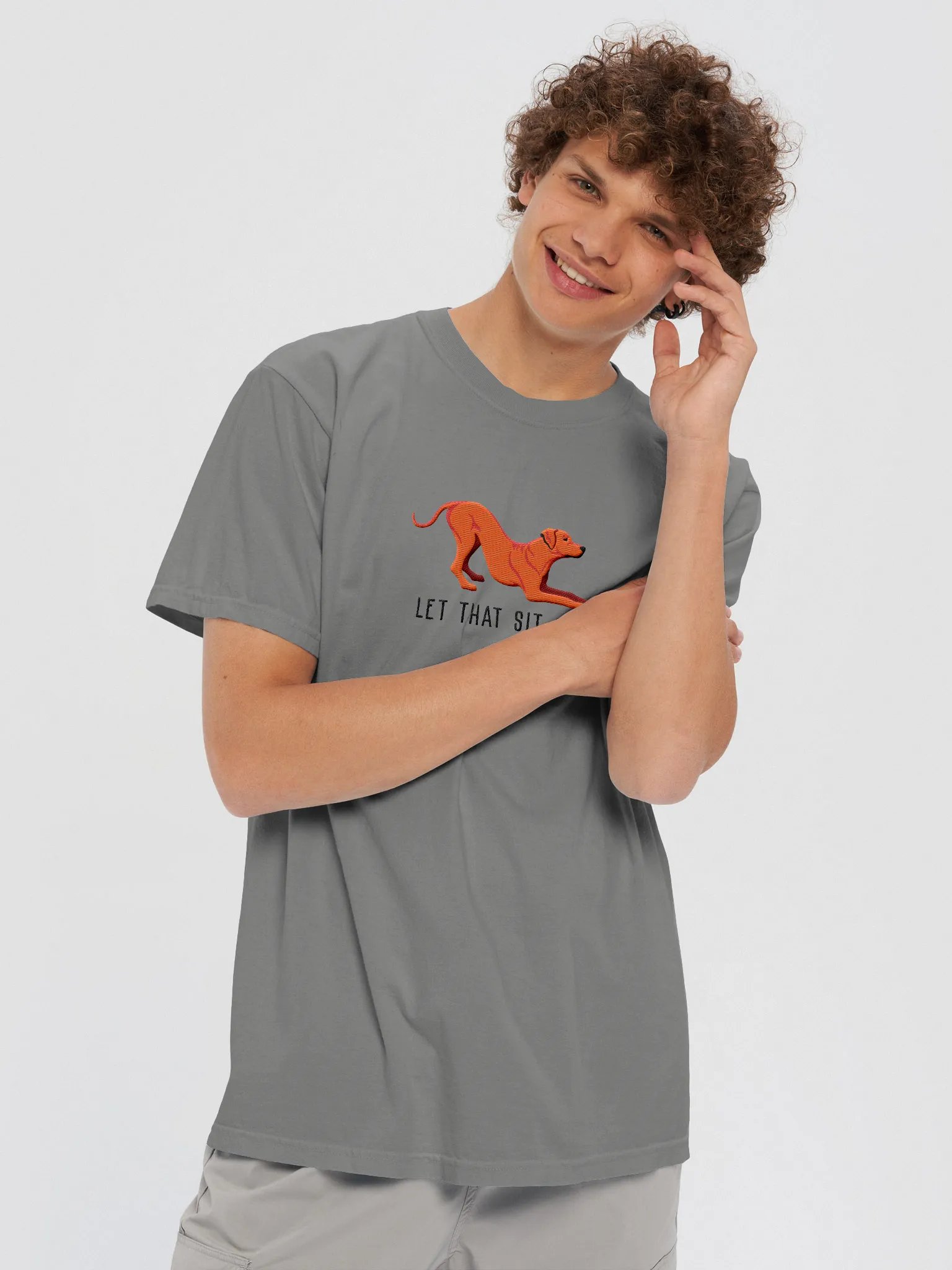 Let That Sit Go T-Shirt(Embroidered) of a Rhodesian Ridgeback(Red) product image (2)