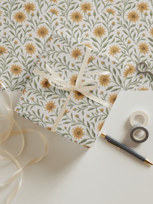Golden field floral wrapping paper. Elegant botanical gift wrap with dark and light background product image (5)
