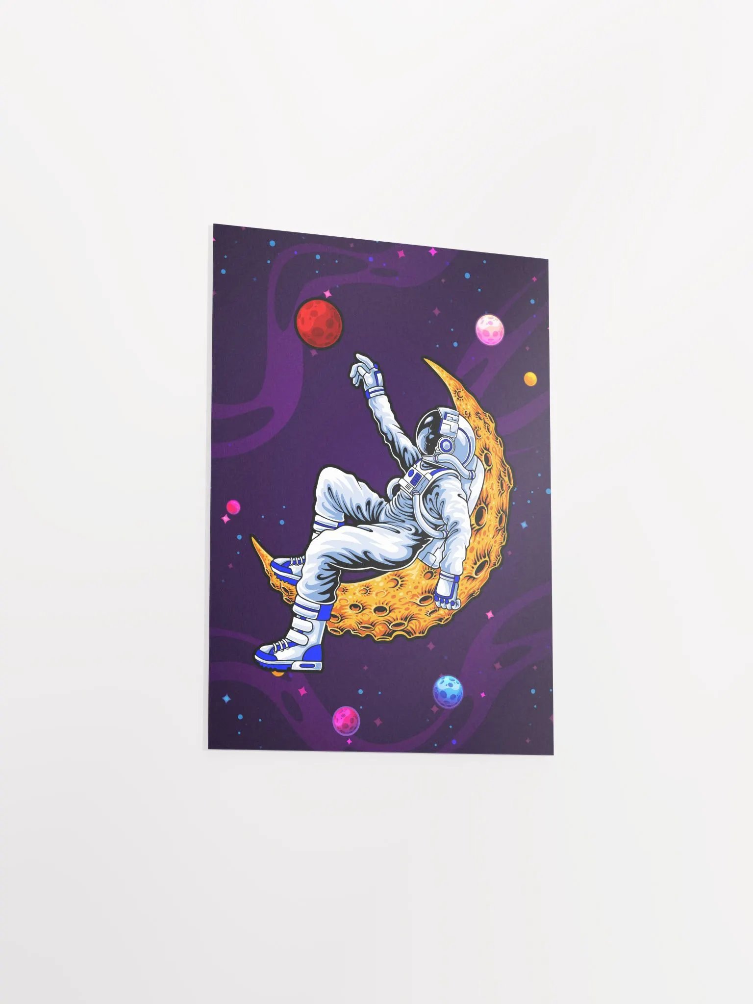 Astronaut and Moon dreaming about Mars — space poster, synthwave space, neon space, aesthetic poster product image (8)