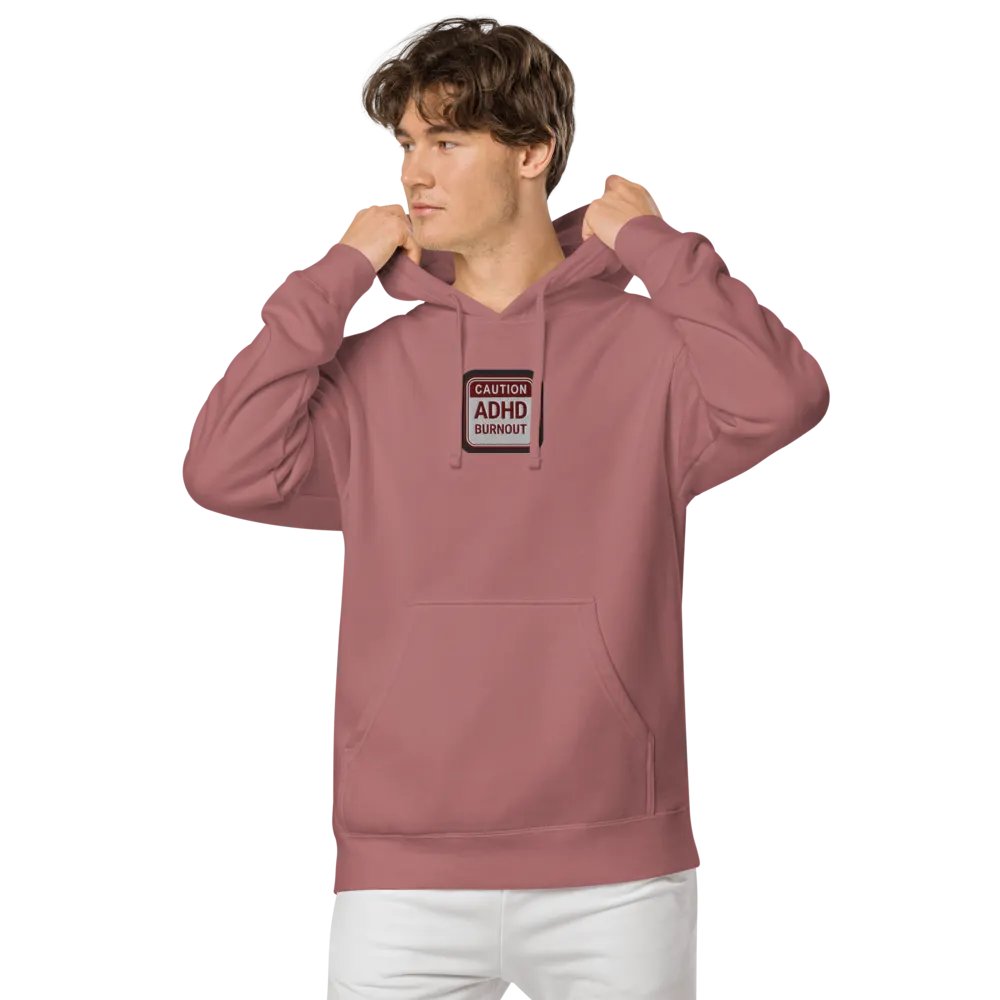 CAUTION: ADHD BURNOUT embroidered pigment hoodie (maroon bubble design) product image (4)