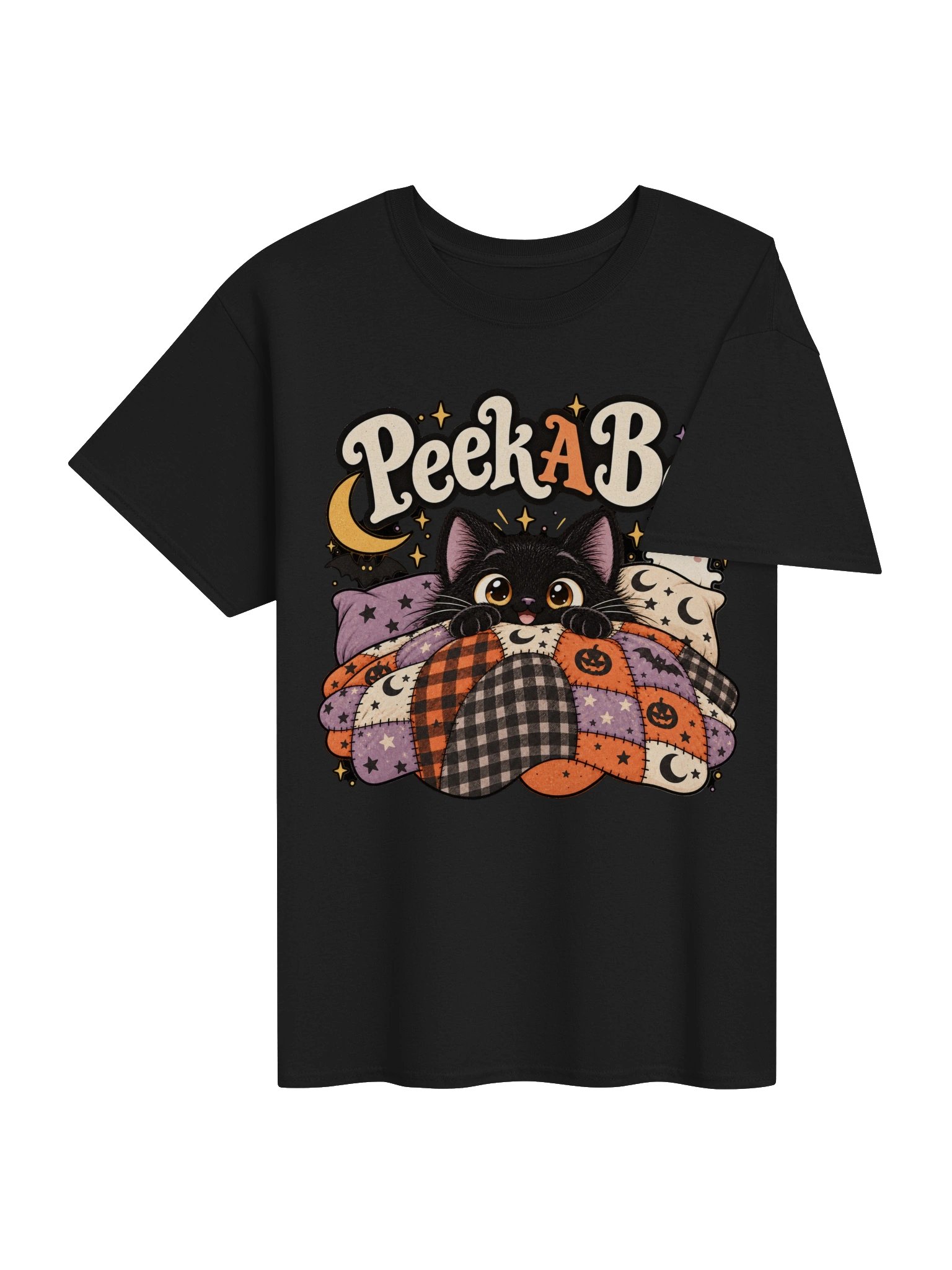 Peek A Boo Halloween Cat T-Shirt – Cute Black Cat & Ghost Tee product image (5)