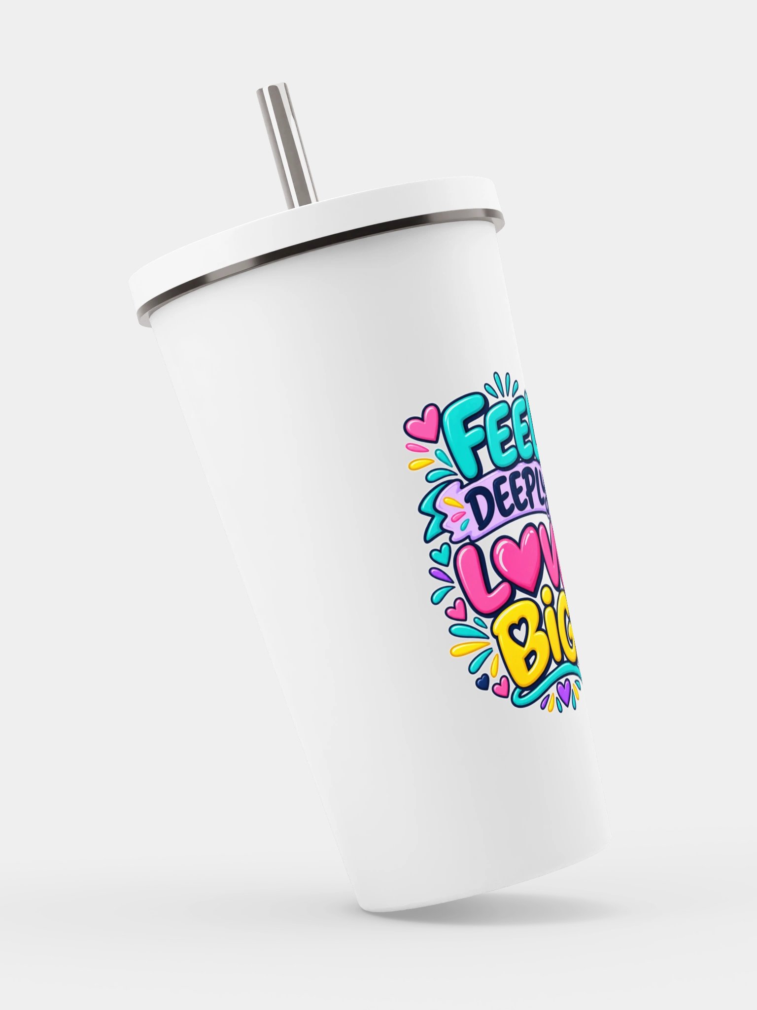 Stainless Steel Insulated Inspirational Tumbler with a Straw - Feel Deeply. Love Big. product image (2)