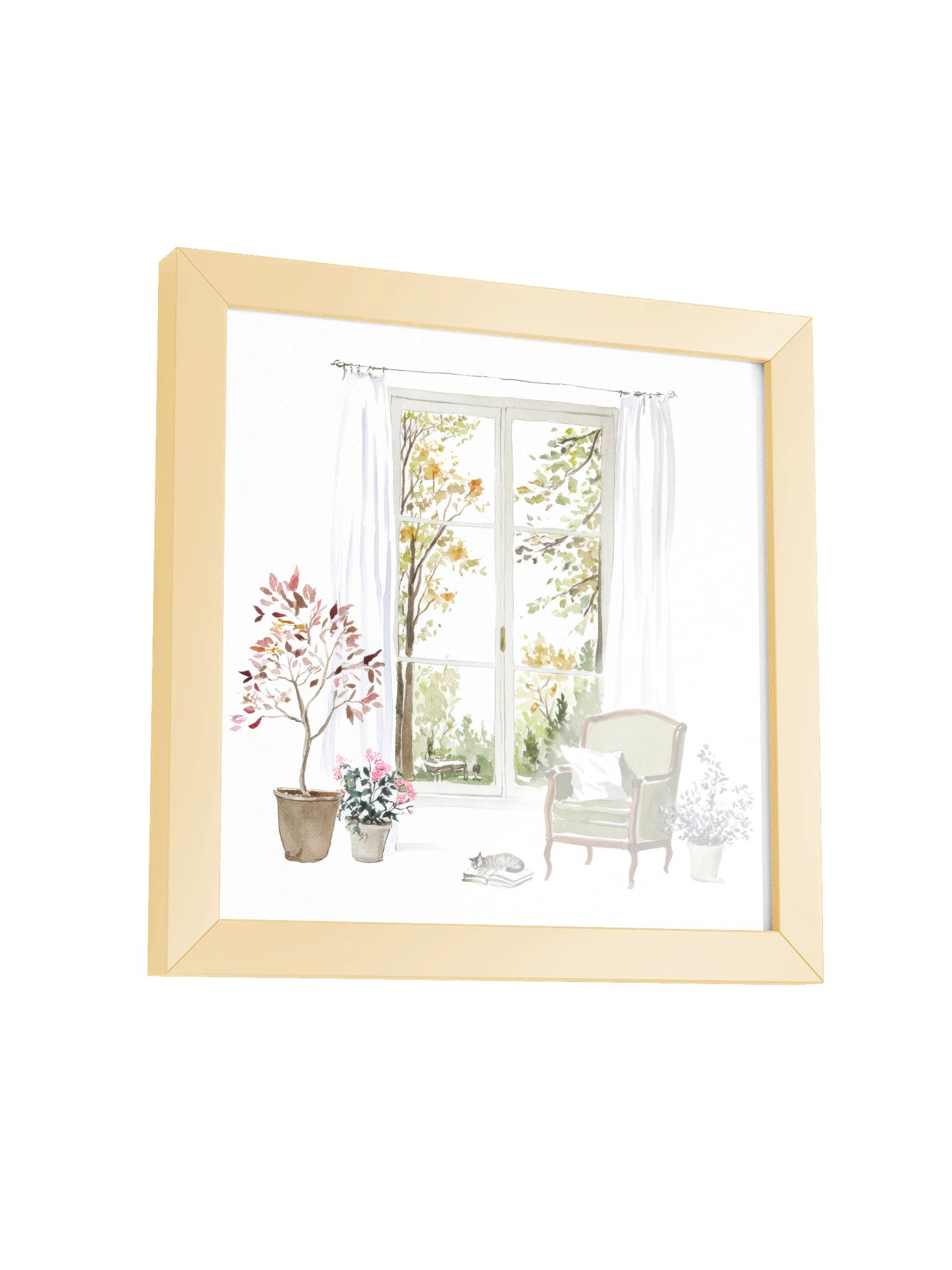 Soft Solitude — The Resting Cat & Chair Window Framed Art Print (10x10") product image (7)