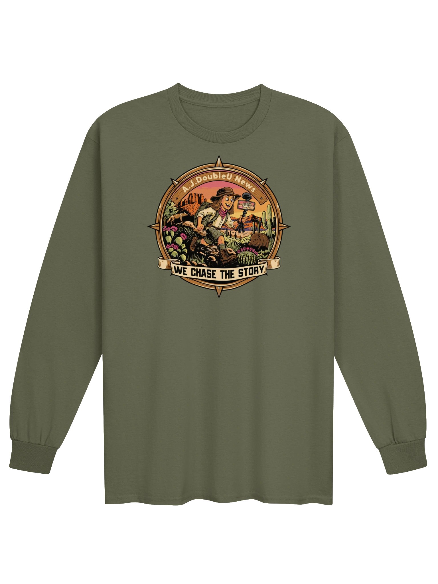 MILITARY GREEN - A.J. DoubleU News Desert Chase Logo Tee product image (1)