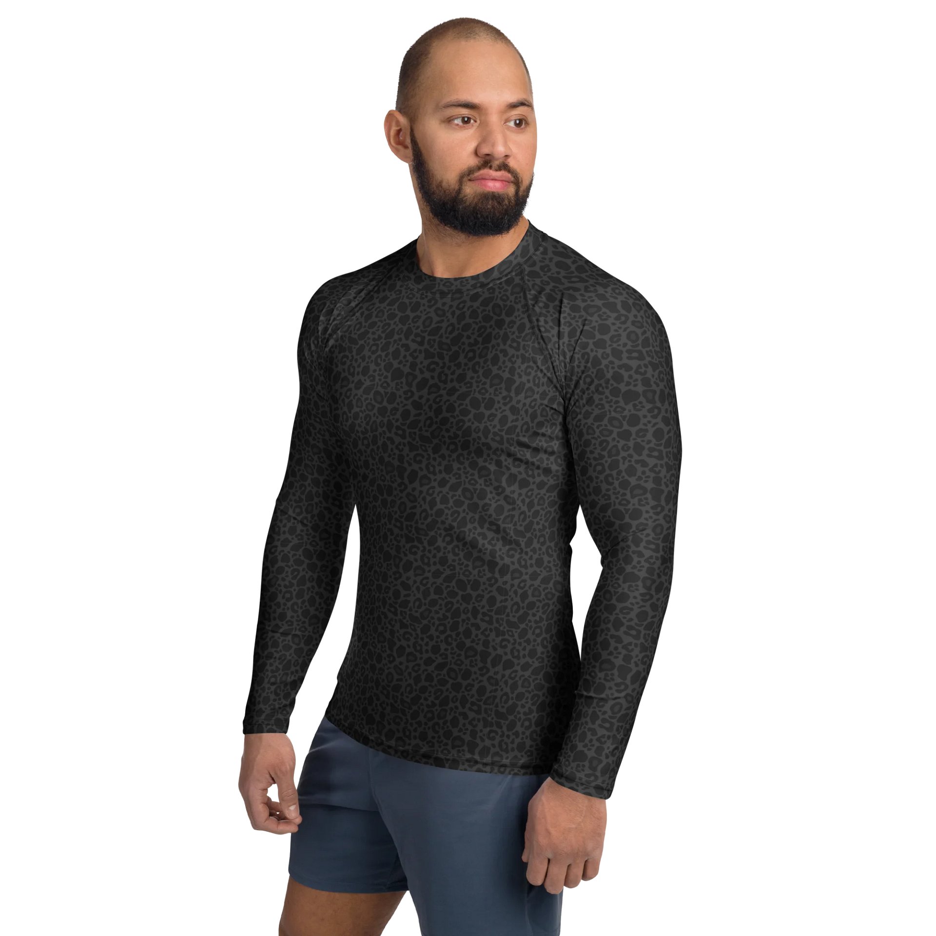 Bold Black Leopard Print Men's Rash Guard for Activewear product image (3)