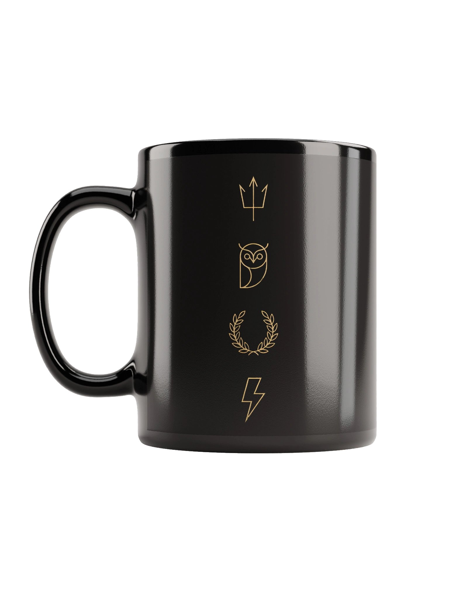 Greek Mythology Symbol Mug – Minimal Trident, Owl & Laurel Design in Black & Gold product image (6)