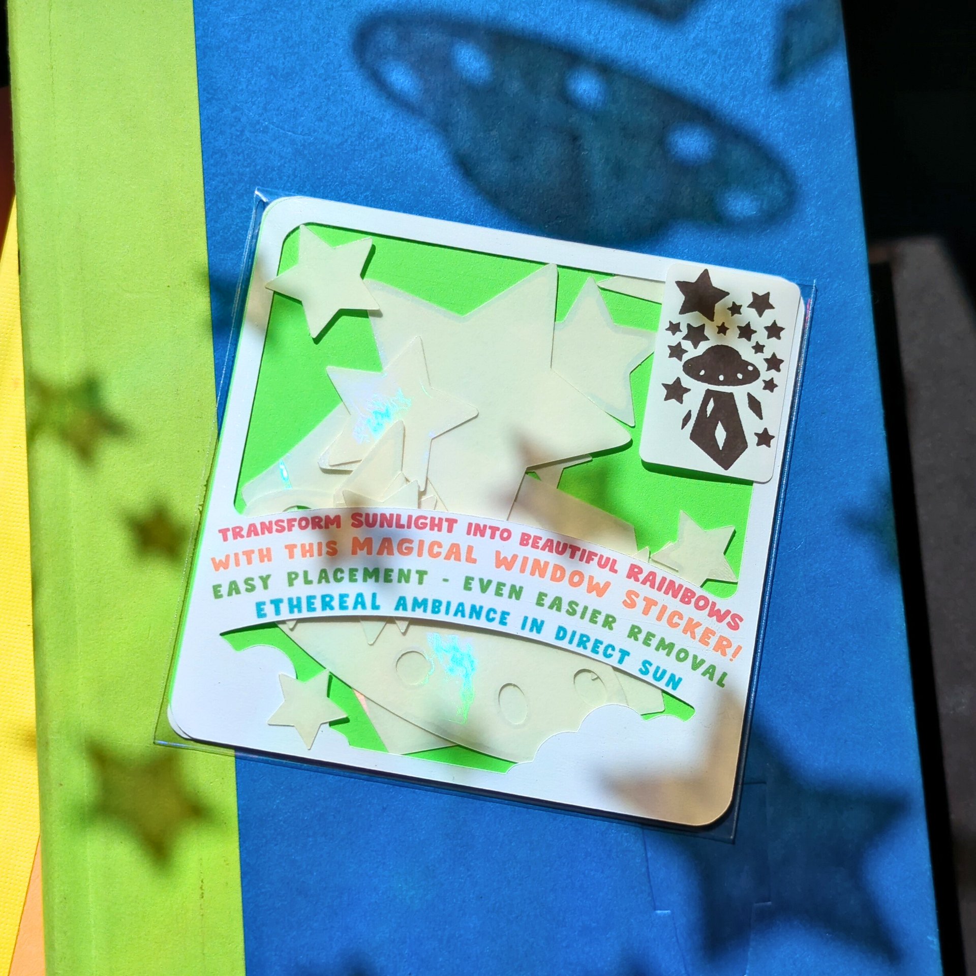 UFO & Star Suncatcher Window Sticker Set - Mixed Size/Pattern - Rainbow Making Decals!! Easy Application + Removal - Create a Magical Space! product image (4)