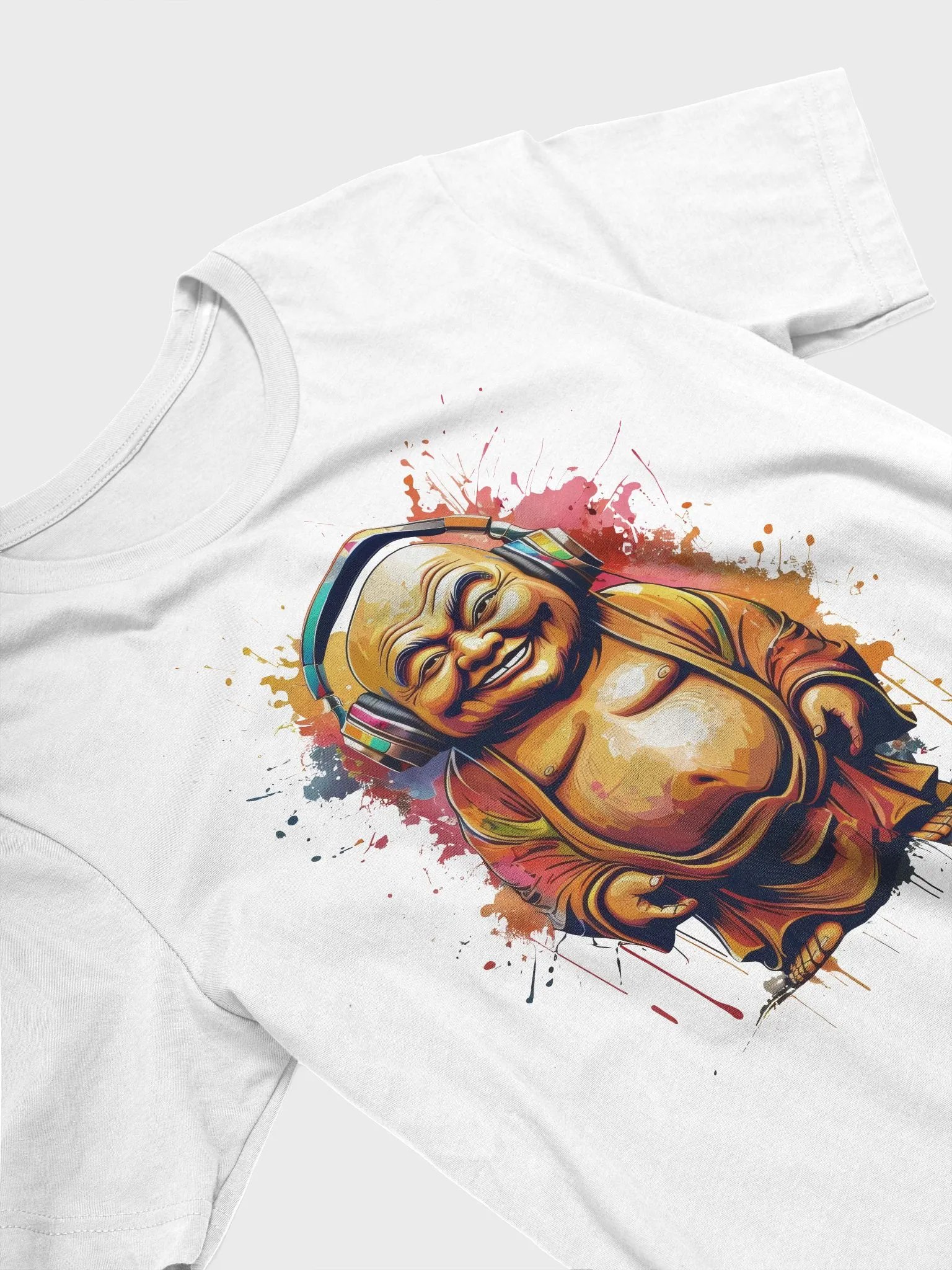 Happy Buddha in Headphones T-shirt product image (3)