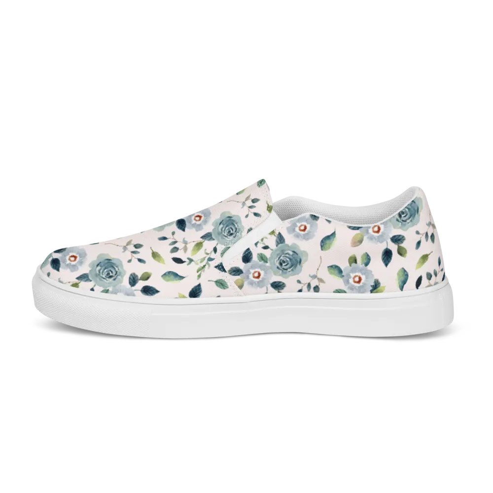 Floral Blue Flowers Pattern Womens Slip On Canvas Shoes product image (5)