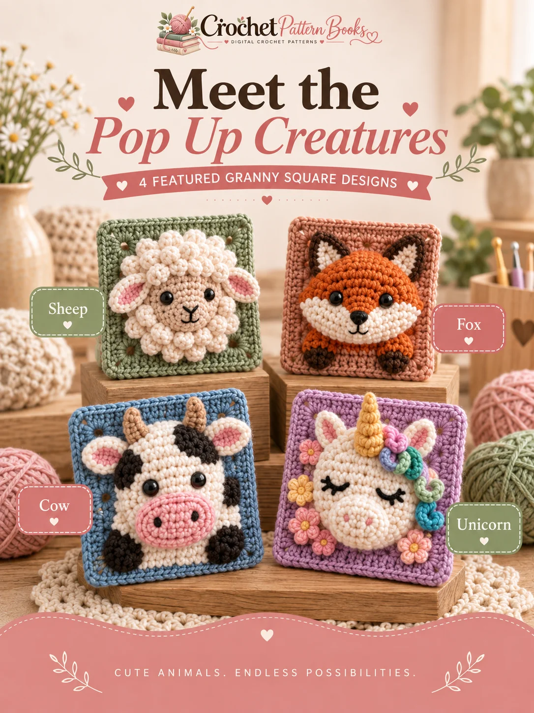 3D Animal Granny Squares 36 Pop Up Creature Crochet Patterns PDF Ebook product image (5)