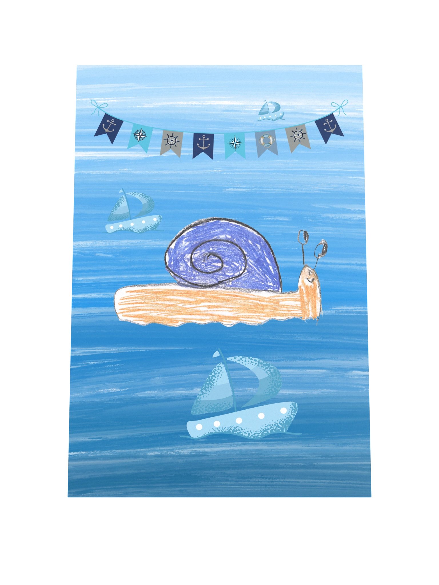 Bajkowa Ilustracja: Odważny Ślimak na Morzu | Morski Podróżnik – Plakat dla Dzieci product image (1)