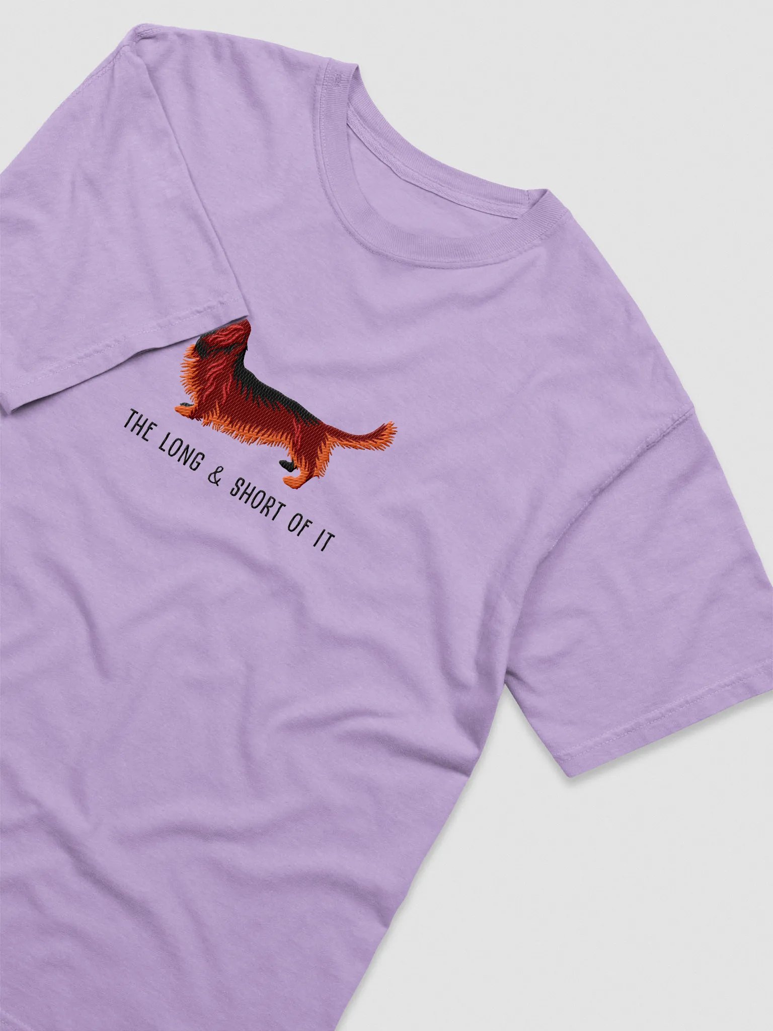 The Long & Short of It T-Shirt(Embroidered) of a Longhaired Dachshund(Red) product image (6)