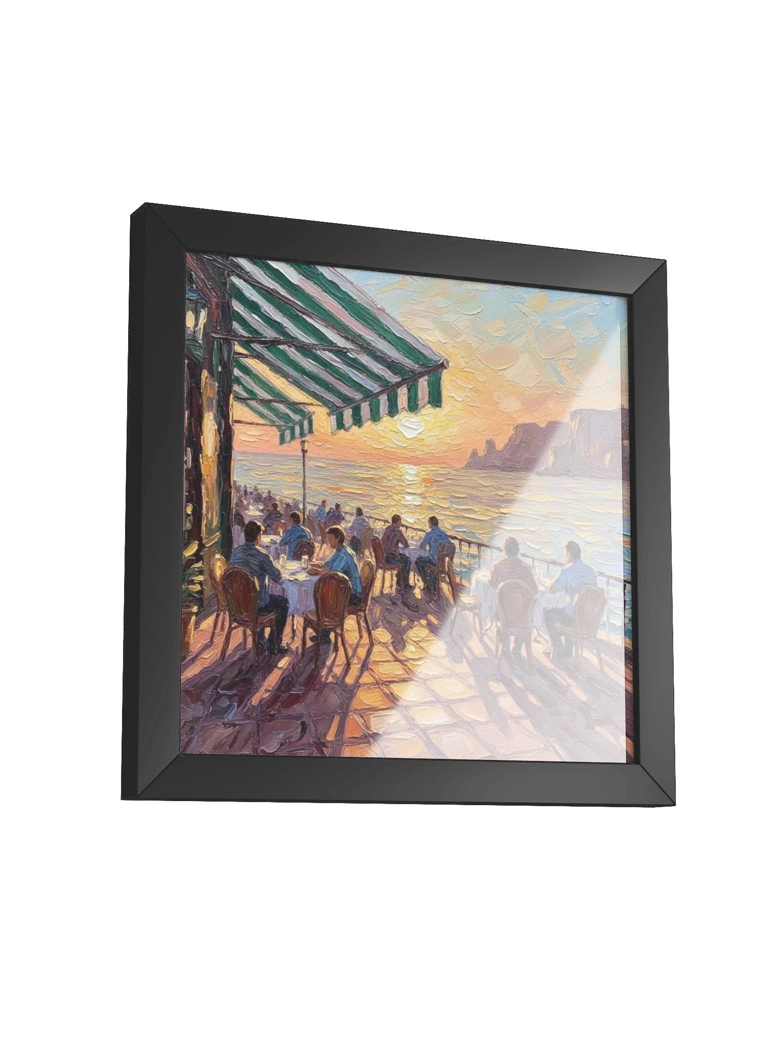 Sunset Seaside Cafe Wall Art, Impressionist Ocean Terrace Painting, Coastal Dining Decor product image (4)
