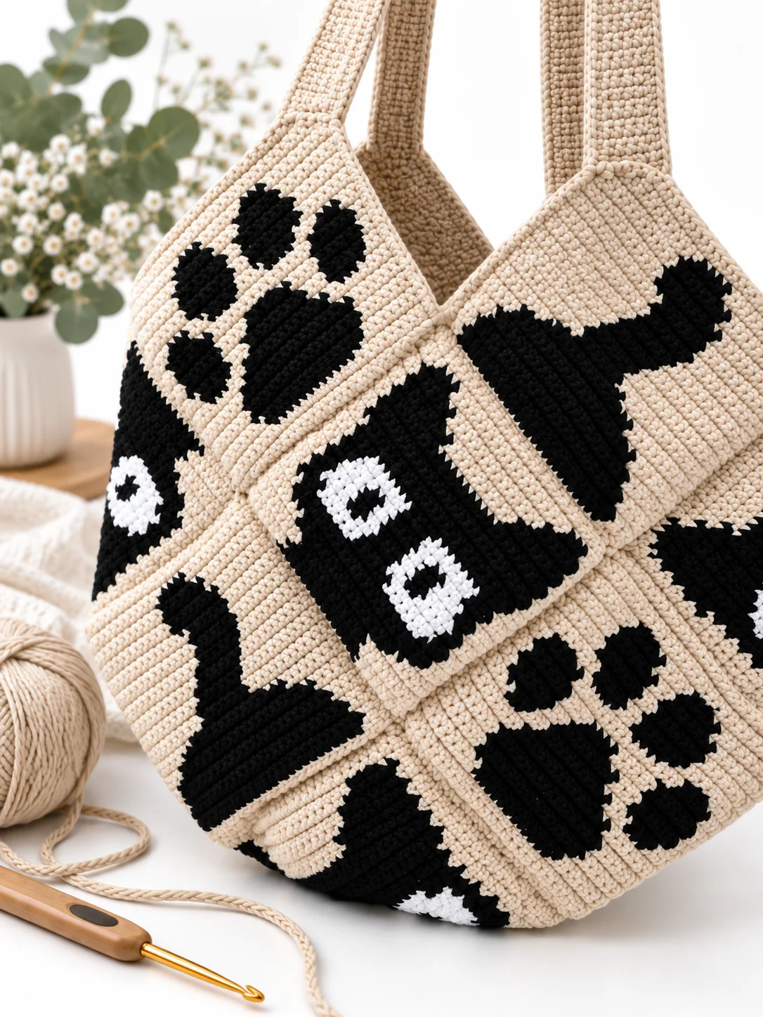 Cat Crochet Tote Bag Pattern PDF | Paw Print Mosaic Design 🐾 product image (3)