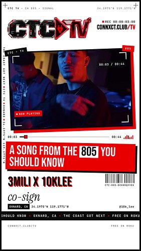Have you heard “co-sign” by 3Mili x 10kLee?

A song from the 805 you should know 🔌 Straight out of Oxnard. Tap in with @10k_l...