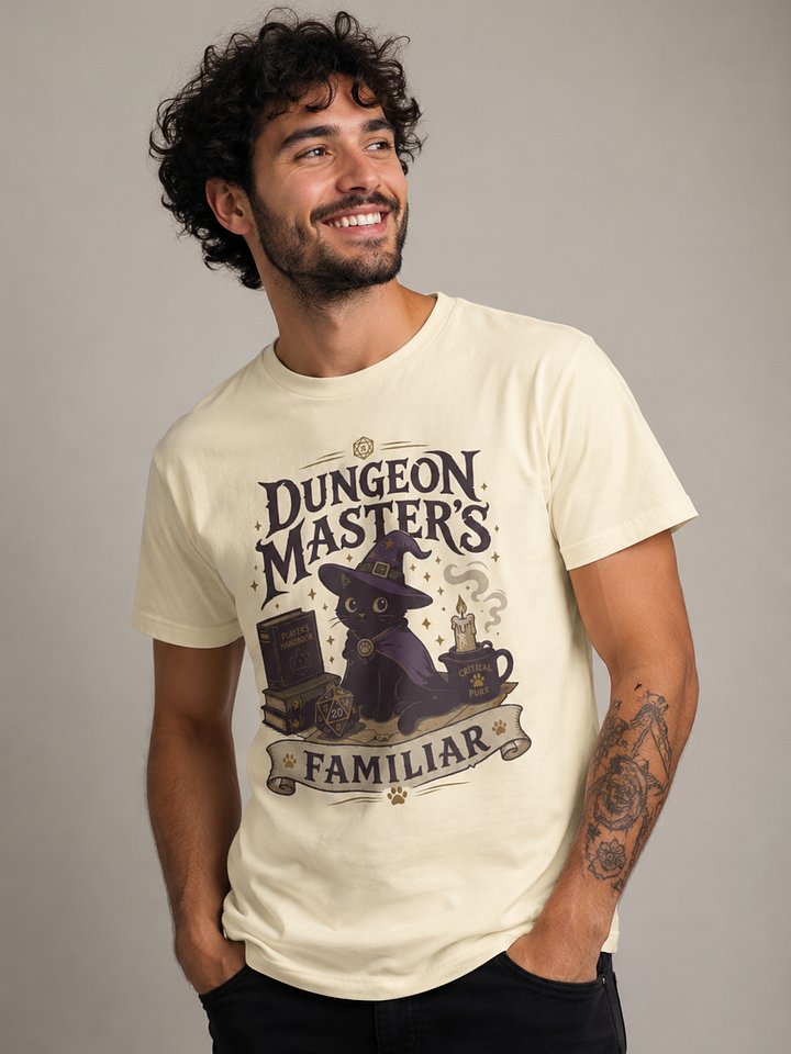 Dungeon Master’s Familiar Cat T-Shirt | Cute Black Cat Wizard DnD RPG Gamer Tee product image (1)
