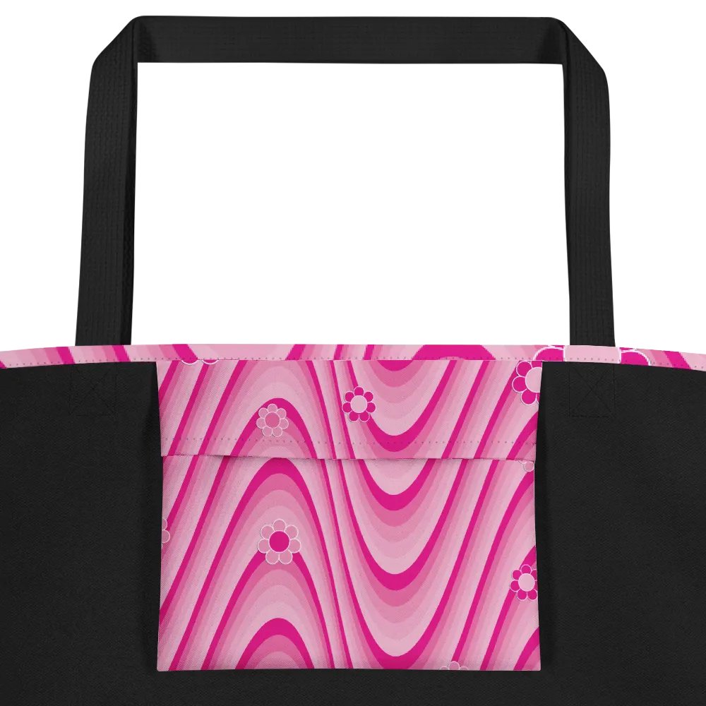 Retro Flowers Pink Wave Tote Bag product image (4)