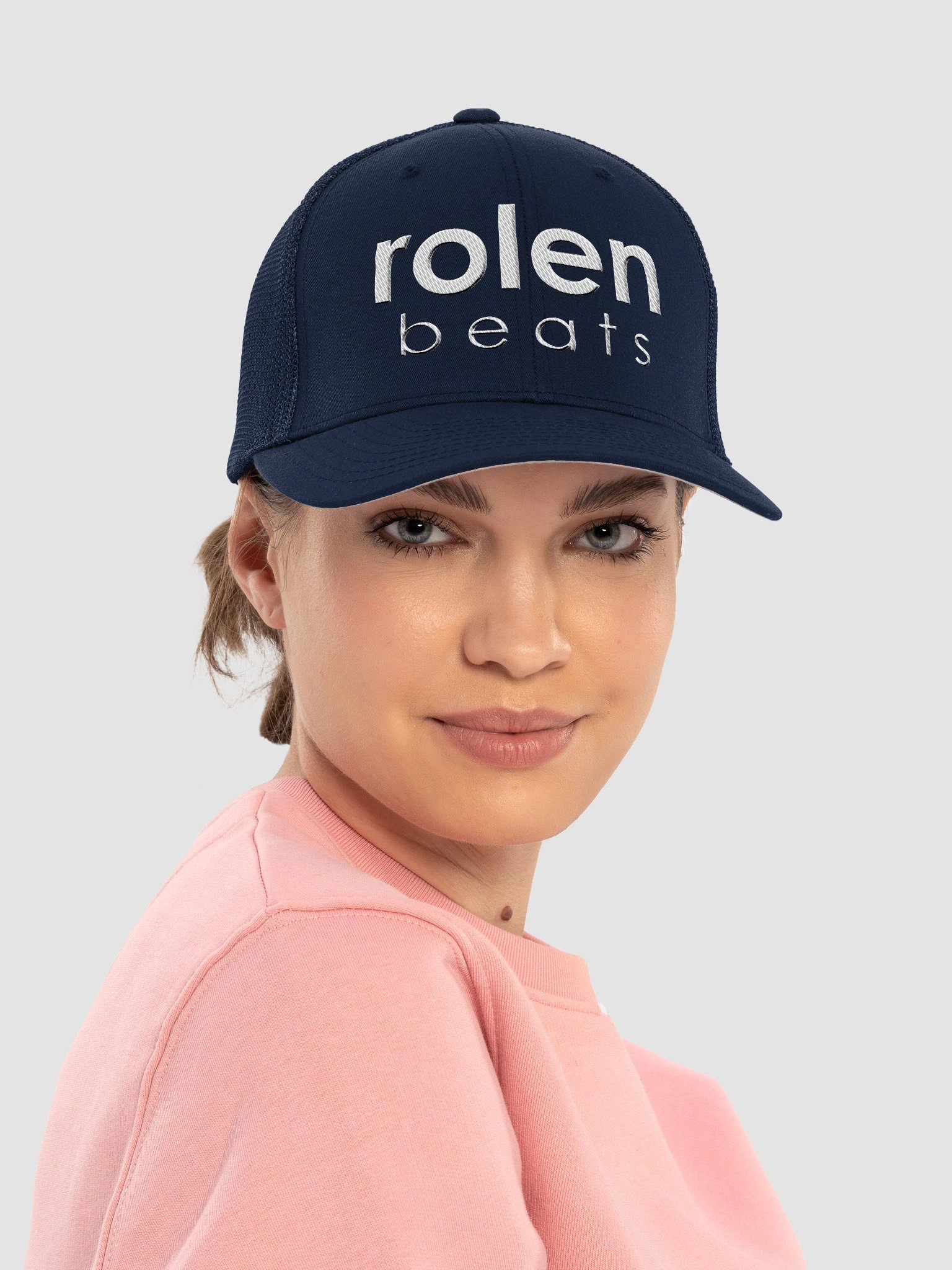 Flex Fit Trucker Rolen Beats Script Hat - White Vert Script Logo product image (5)