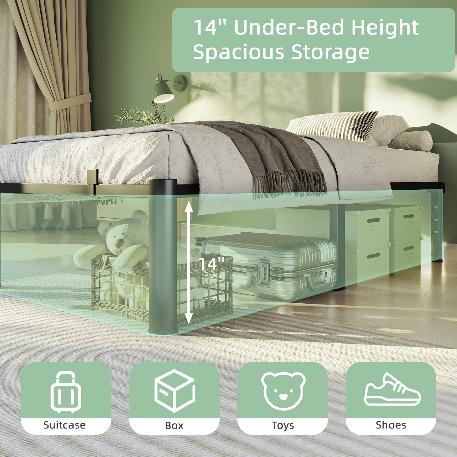 Twin Bed Frame, 14 Inch Metal Platform Bed Frame Queen Size with Storage Space Under Bed, Heavy Duty Steel Slat Support, Easy Assembly, No Box Spring Needed product image (5)