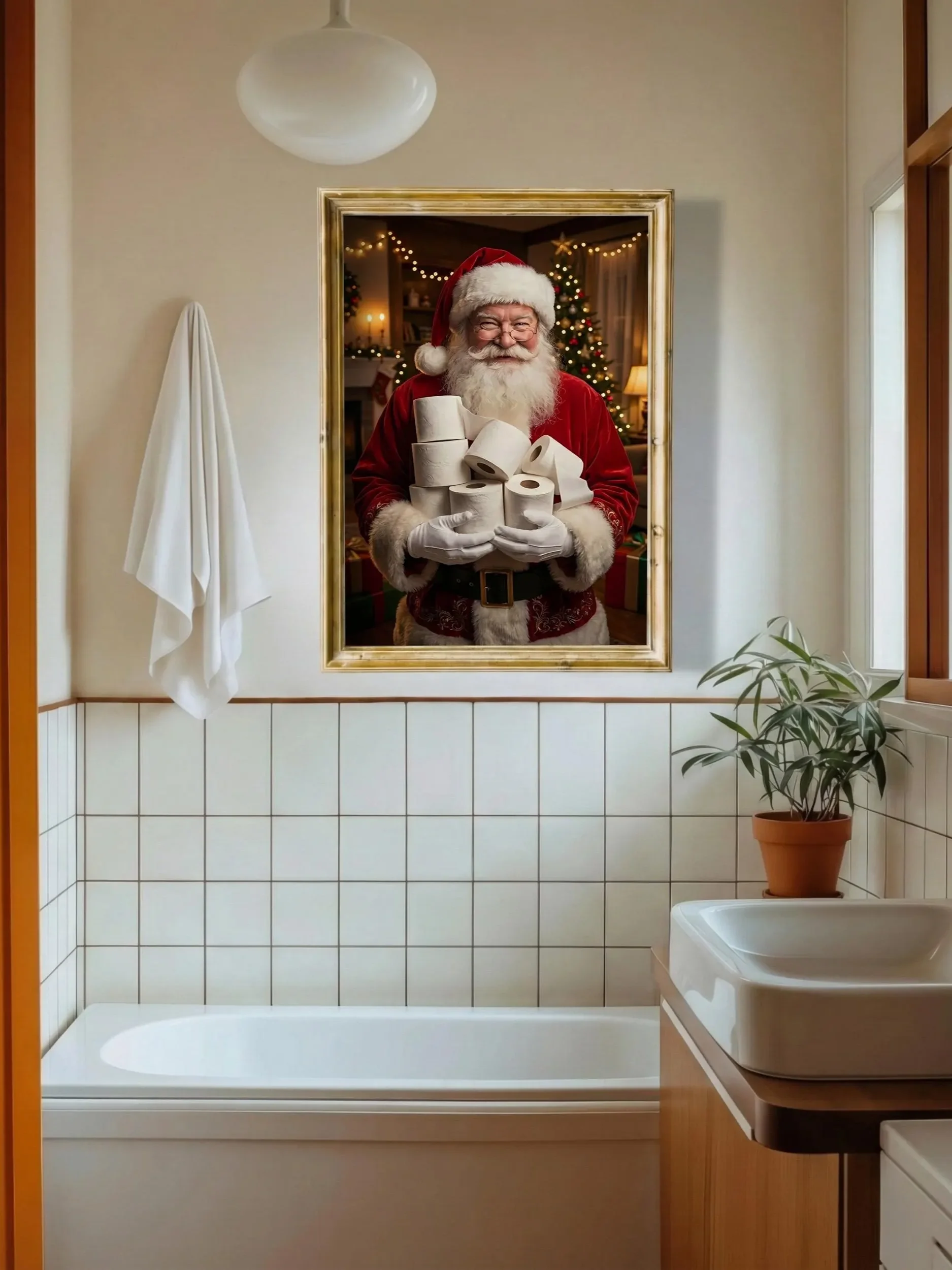 Funny Santa Toilet Paper Christmas Bathroom Wall Art Printable Holiday Decor Digital Download product image (6)
