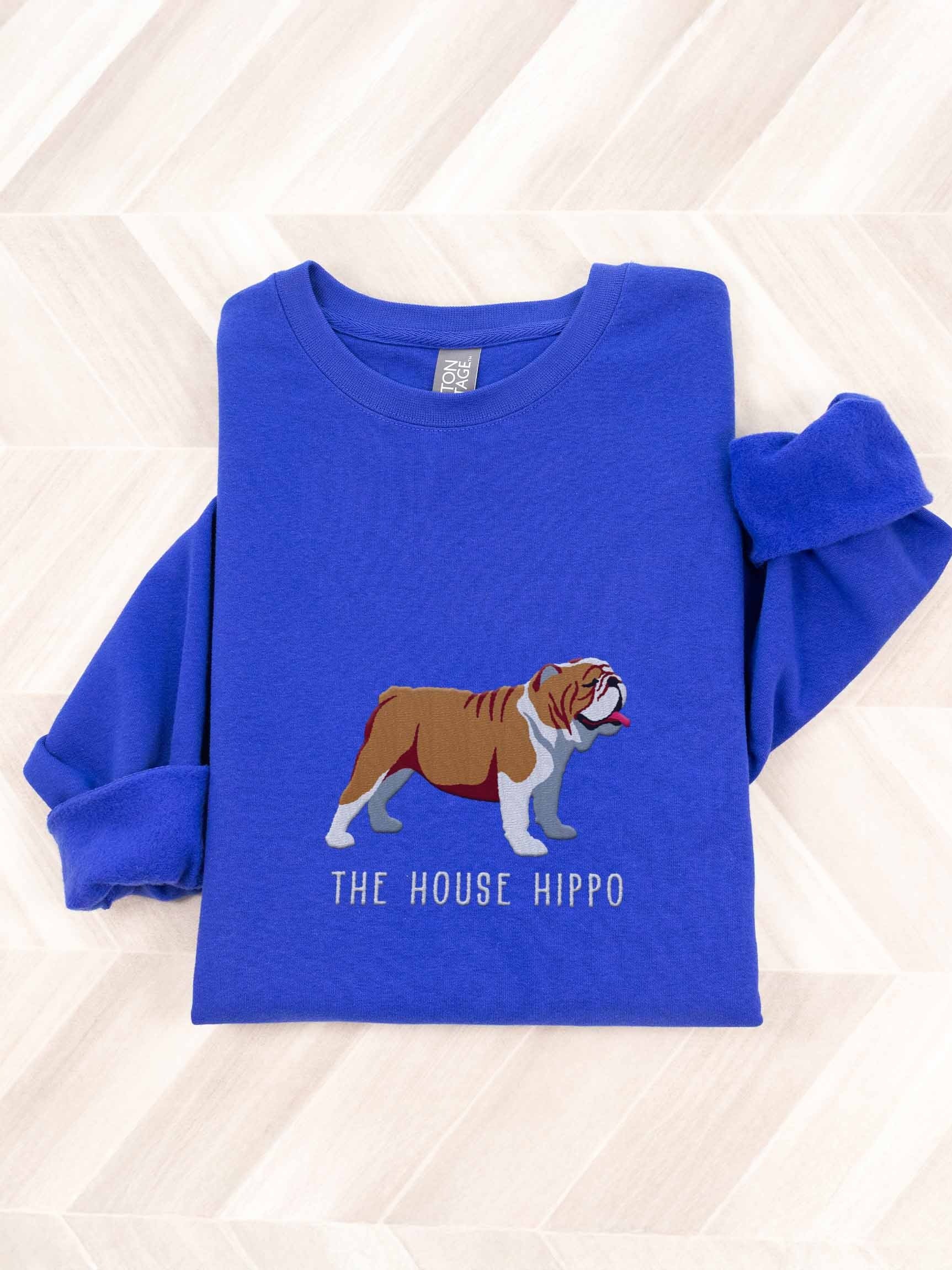 The House Hippo Sweatshirt (Embroidered) of an English Bulldog(Brown & White) product image (1)