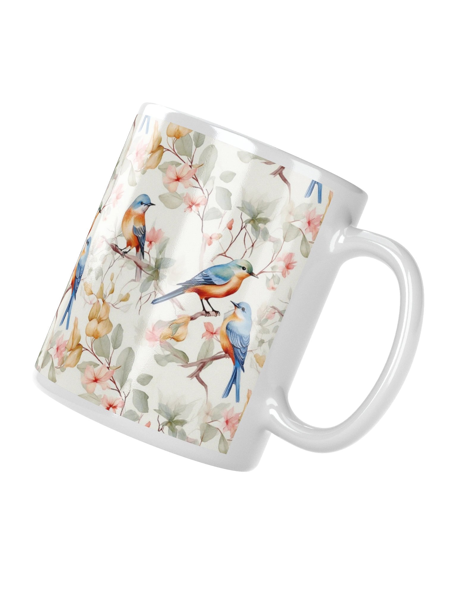 Bluebirds White Glossy Ceramic Mug by Treasure Pie product image (5)