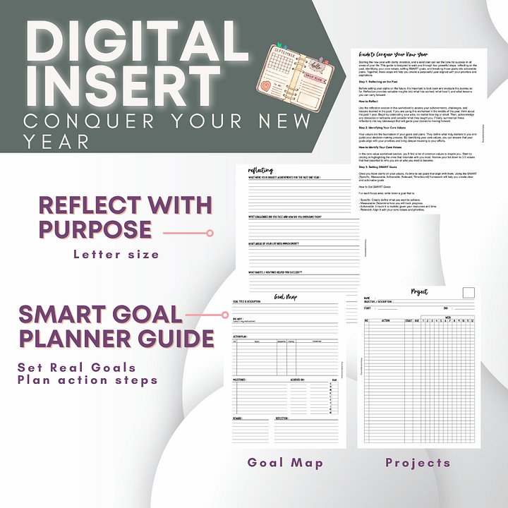 Conquer your New Year | SMART Goal Planner Guide | Letter Size product image (1)