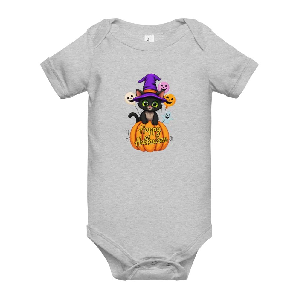 Witchy Sitting Pumpkin Cat Baby Romper Onesie product image (10)