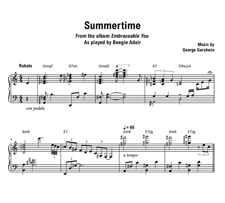 Beegie Adair - Summertime - Sheet music (PDF) product image (1)