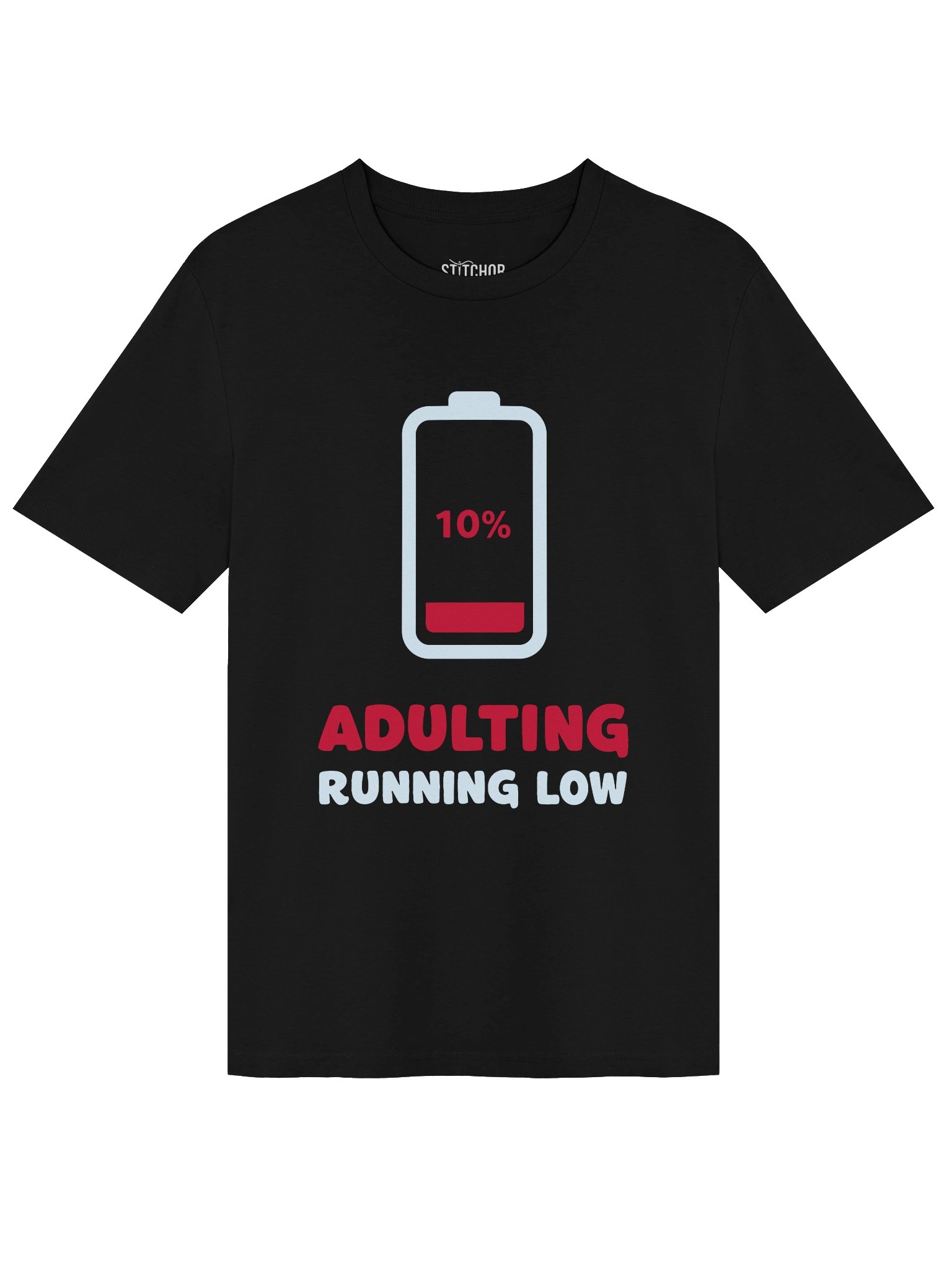 Adulting Running Low – Funny Battery Humor - Dark Colors - Unisex Organic T-Shirt product image (4)