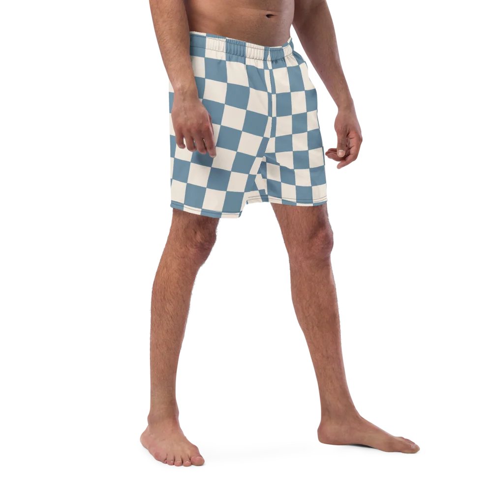 Stillness Move” Checkerboard Swim Shorts – Zen Meets Style (Dusty Blue & Cream) product image (3)