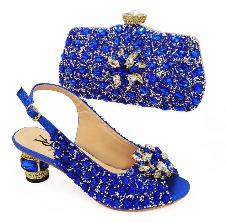 Luxury Italian Women's Rhinestone Shoes and Matching Bag Set – Elegant Platform Block Heel Sandals with Crystal Evening Clutch for Weddings, Parties & Special Occasions product image (2)