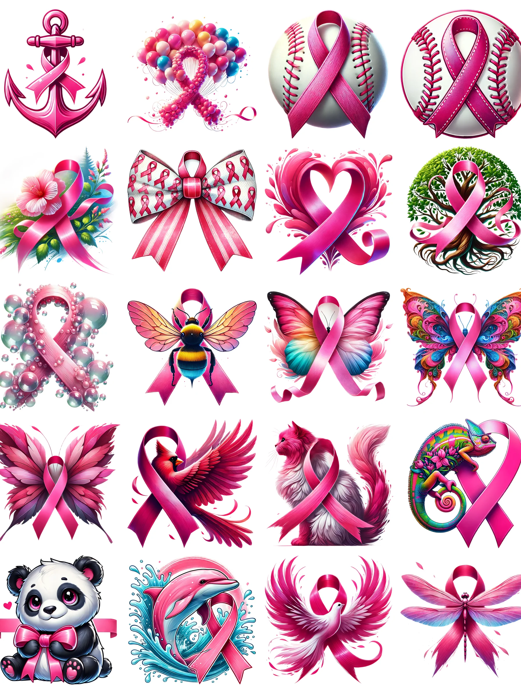 Pink Ribbon Breast Cancer PNG Bundle | 93 Designs | Commercial Use product image (1)
