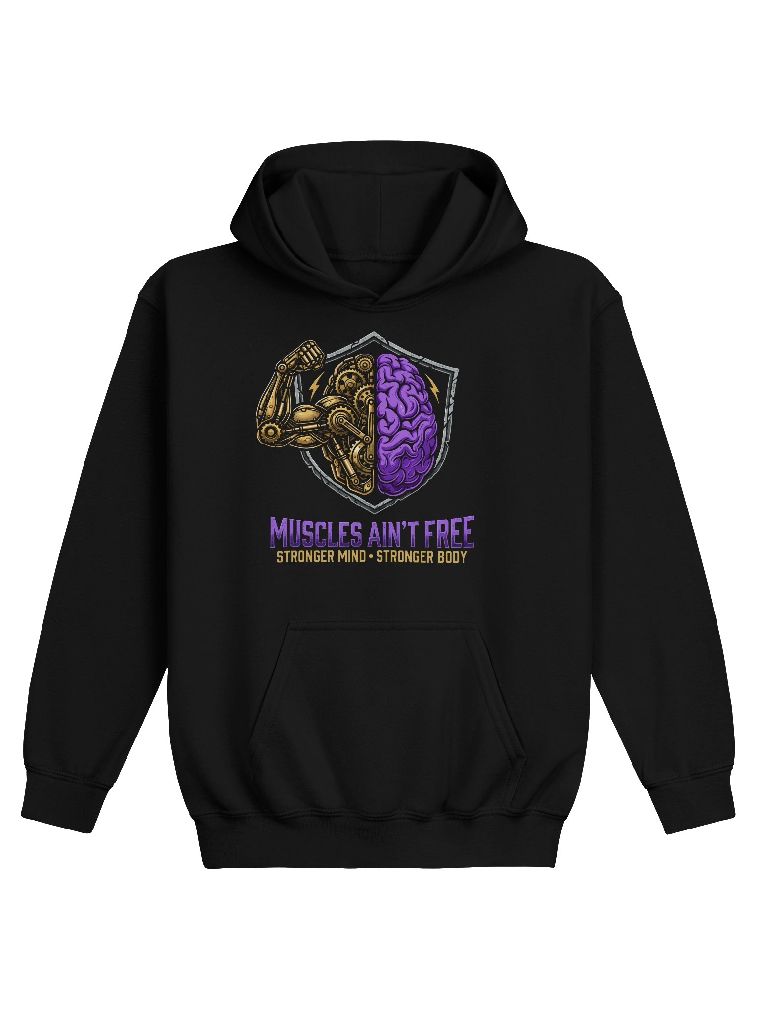The "Muscles Ain't Free" Youth Cyber-Brain & Bicep Midweight Hoodie product image (1)