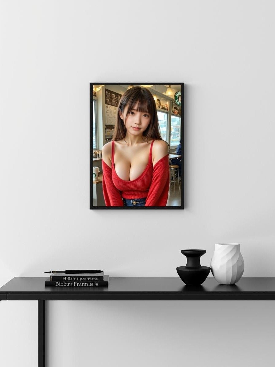 Kawaii Red Top Girl 8x10 Metal Wall Art – Cafe Model Metal Poster Print product image (3)