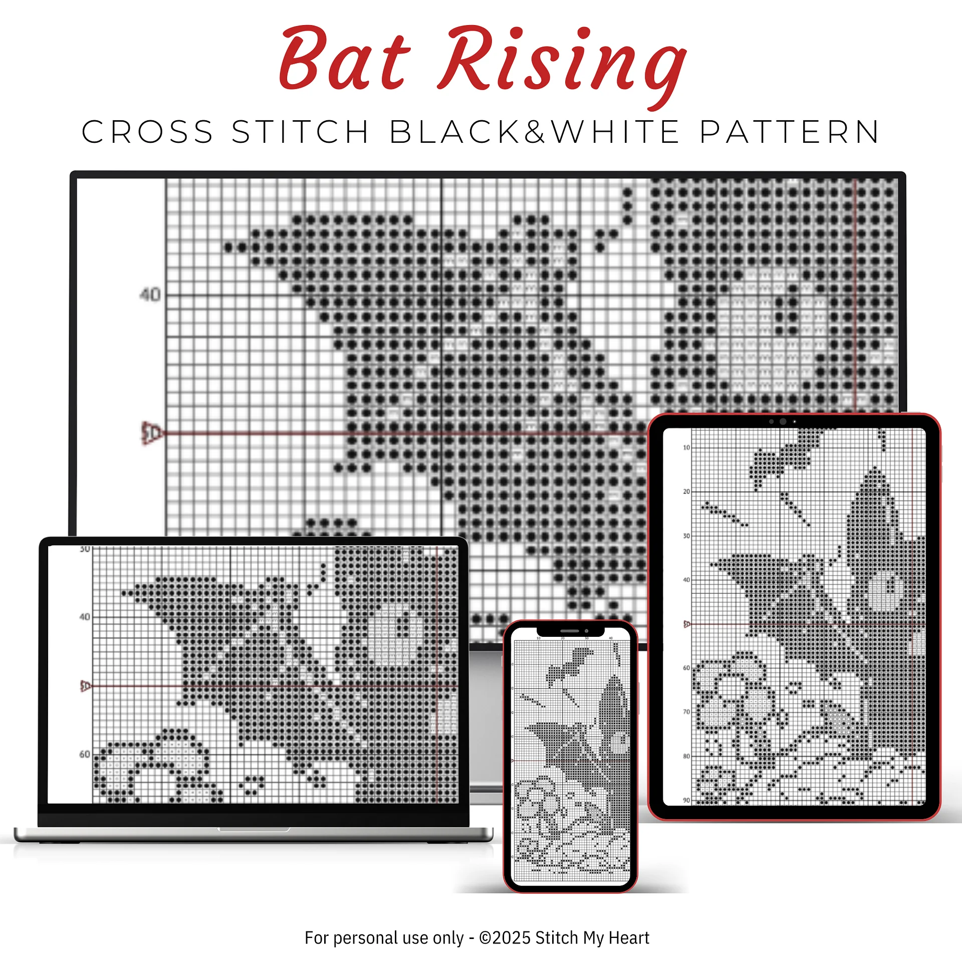 Bat Rising Cross Stitch Pattern product image (4)