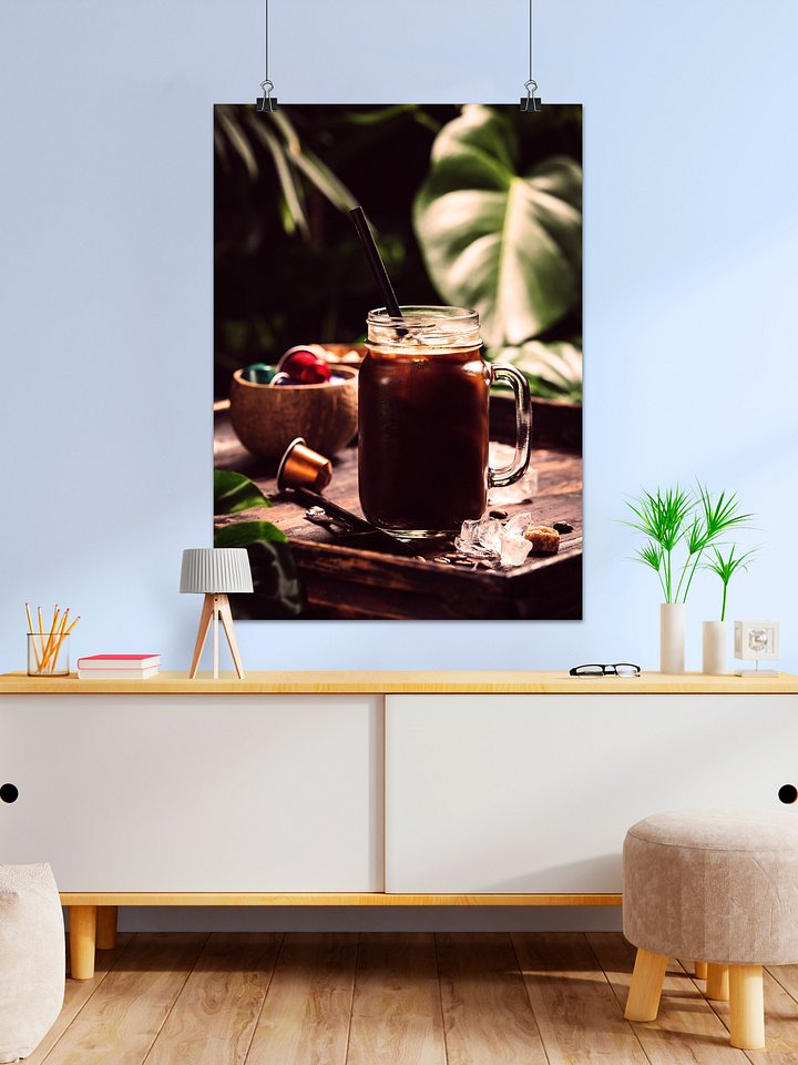 Coffee cups and beans — Photo paper glossy poster. Kitchen decor, coffee poster, coffee print, coffee photo, kitchen art product image (1)